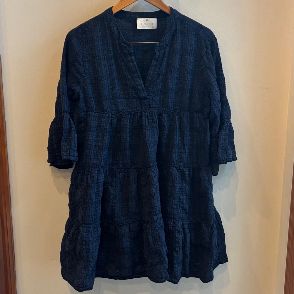 August Resortwear Navy Textured Tiered Dress